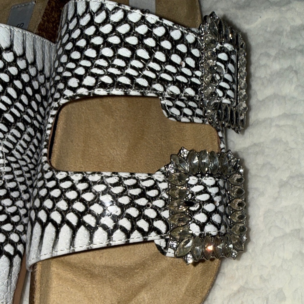 Steven by Steve Madden White & Black Embellished Slide Sandals - Picture 2 of 5